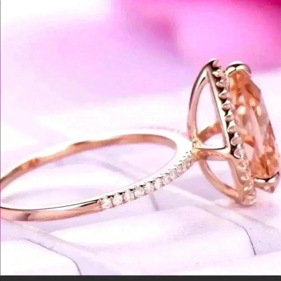 Bridgerton Era Look 14k Rose Gold Over Silver Diamond Morganite Ring - Picture 5 of 7